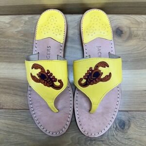 Jack Rogers Scorpion Flip Flops 7 M Yellow Embroidered Floral Sandals